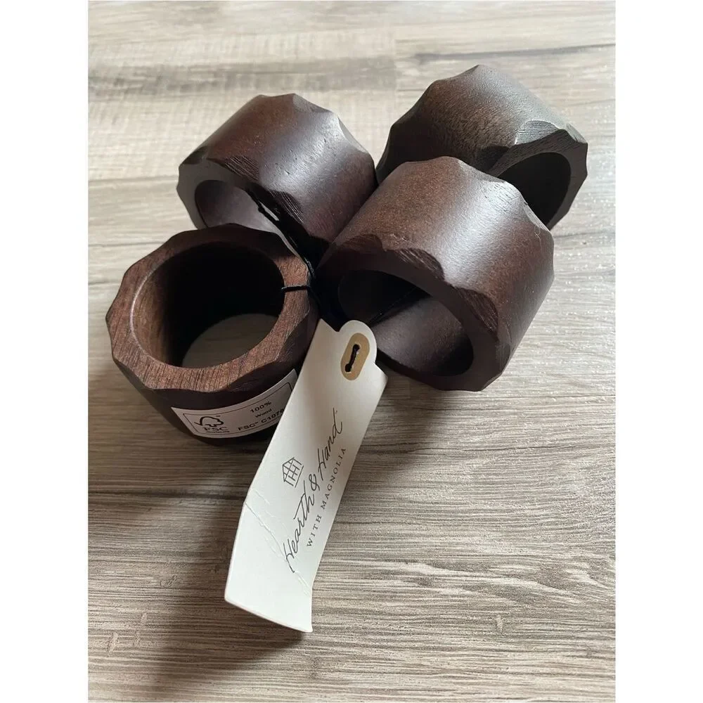 Hearth & Hand Dark Brown Wooden Napkin Rings - Set of 4